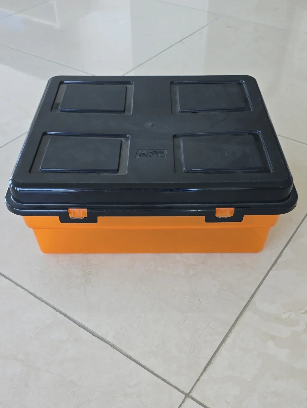 Plastic Storage Box with Snap Lid - Orange & Black - 12